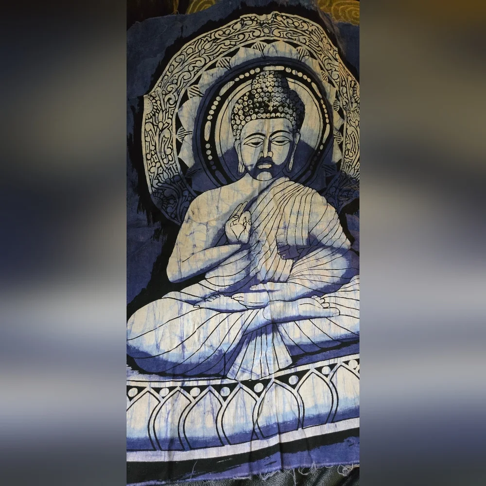 Buddha blue batik cloth banner 22"x32" - Picture 6 of 6